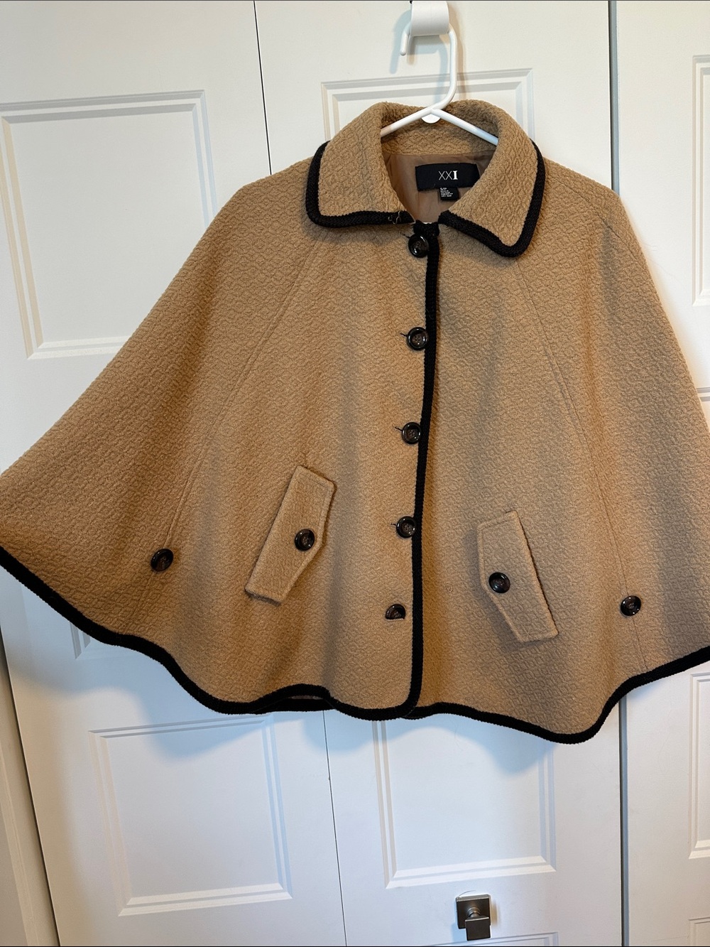 Forever 21 Tan Cape Coat with Black Trim